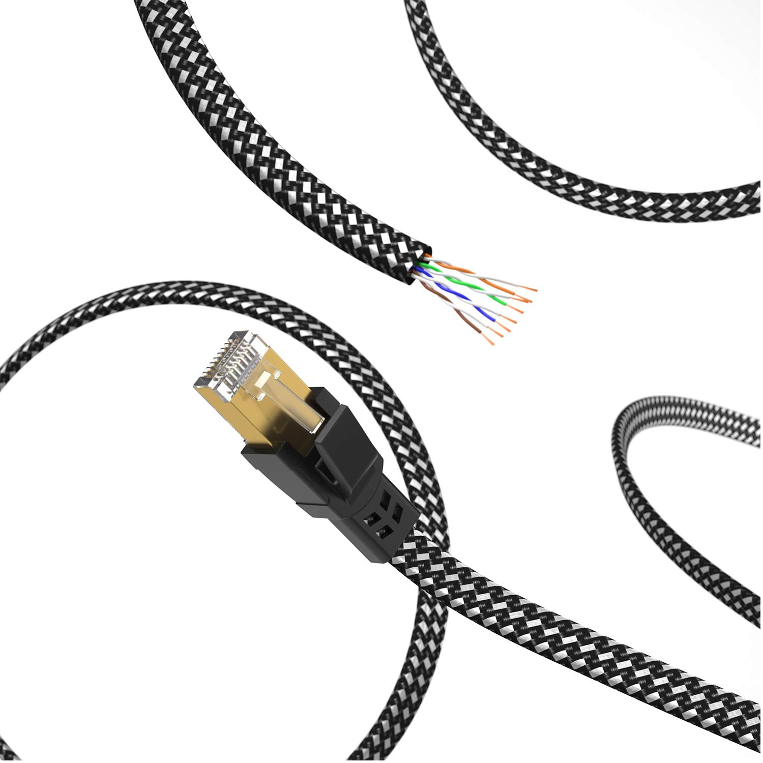 Cat 8 Ethernet Cable 5 M, Nylon Braided High Speed Heavy Duty Cat8 Network LAN Patch Cord, 40Gbps 2000Mhz SFTP RJ45 Flat Internet Cable Shielded in Wall, Indoor&Outdoor for Modem/Router/Gaming/PC