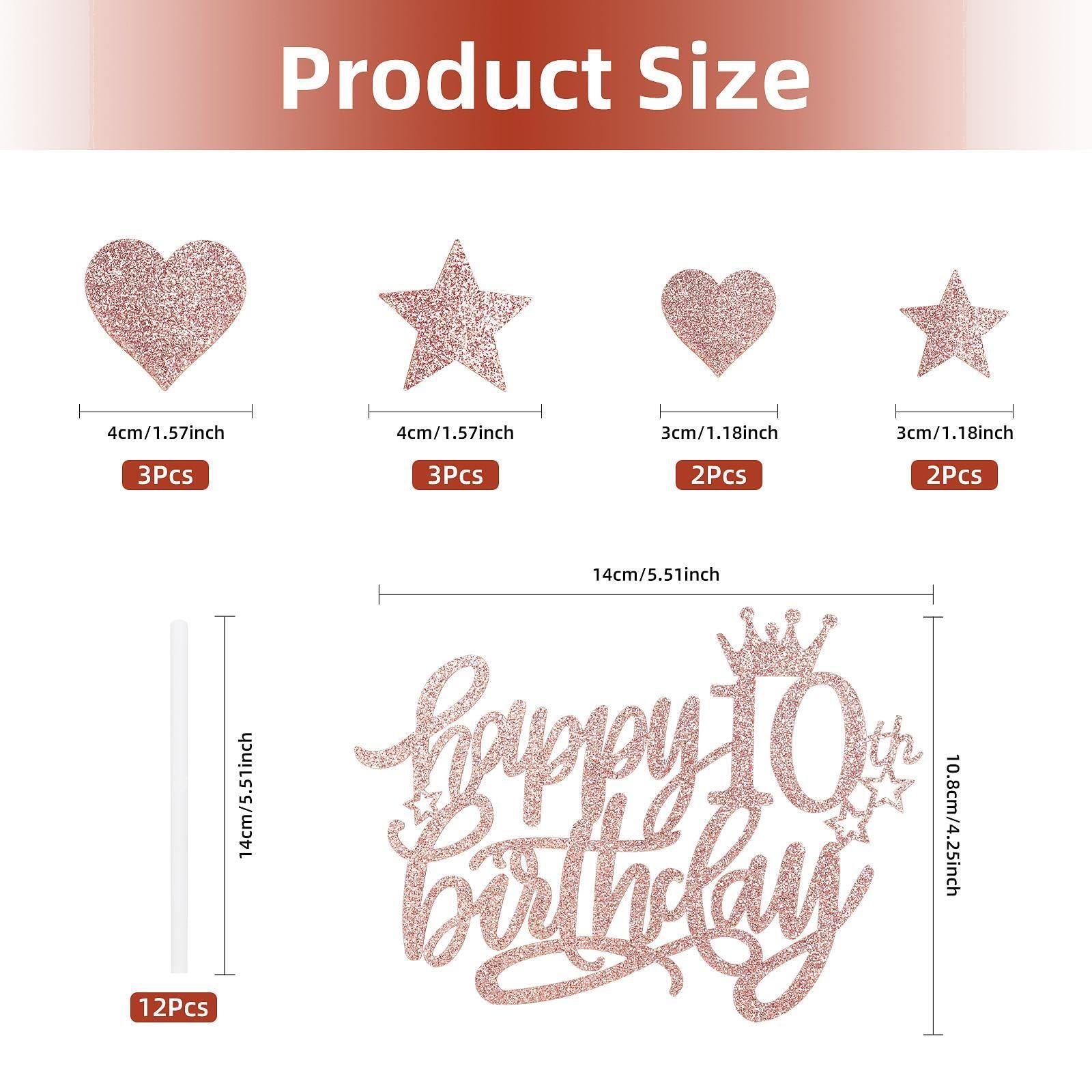 11pcs Happy 9th Birthday Cake Toppers, Rose Gold Cake Cupcake Toppers for Cake, Glitter Heart Stars Cake Toppers, Birthday Gift, Personalised Cake Topper for Girls Babies 9th Birthday Cake Decorations