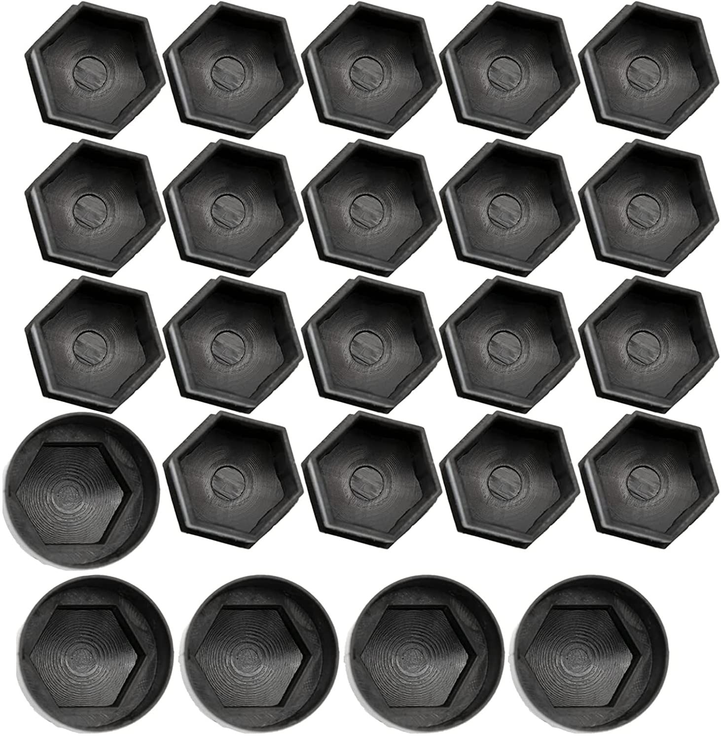 Gebildet 24pcs Wheel Nut Cap 17mm(5pcs Anti-Theft Bolt Capand19pcs Normal Bolt Cap) Hexagonal Tire Nut Covers with Removal Tool Set for Cars(Black)