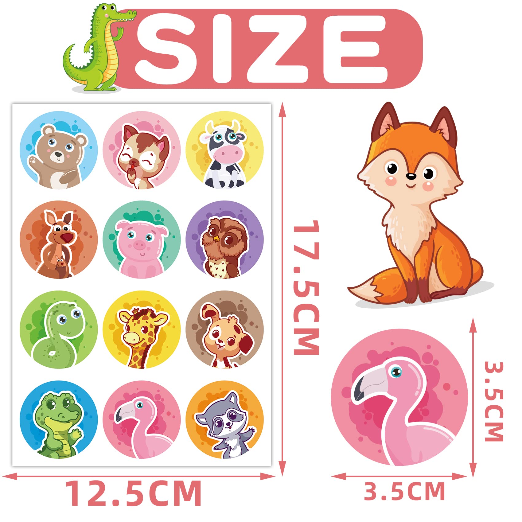 RMMD Animal Stickers 30 Sheets Cute Animal Circle Stickers for Children Animal Stickers for Cards/Envelopes/Boxes/Scrapbook Classroom Teacher Reward Stickers for Children Teachers Party Favours