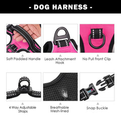 PHOEPET Reflective Dog Harness Large Breed Adjustable No Pull Vest with with Handle 2 Metal Rings 3 Buckles [Easy to Put on & Take Off](XL, Pink)