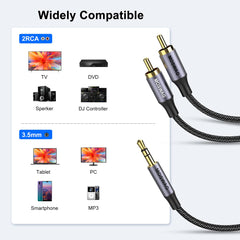 MOSWAG RCA to 3.5mm Cable, RCA Male to 3.5mm Male Headphone Jack Stereo Splitter, RCA Audio Y Splitter Compatible DJ Controller Speaker Turntable TV Car Stereo Hi-Fi Amplifer