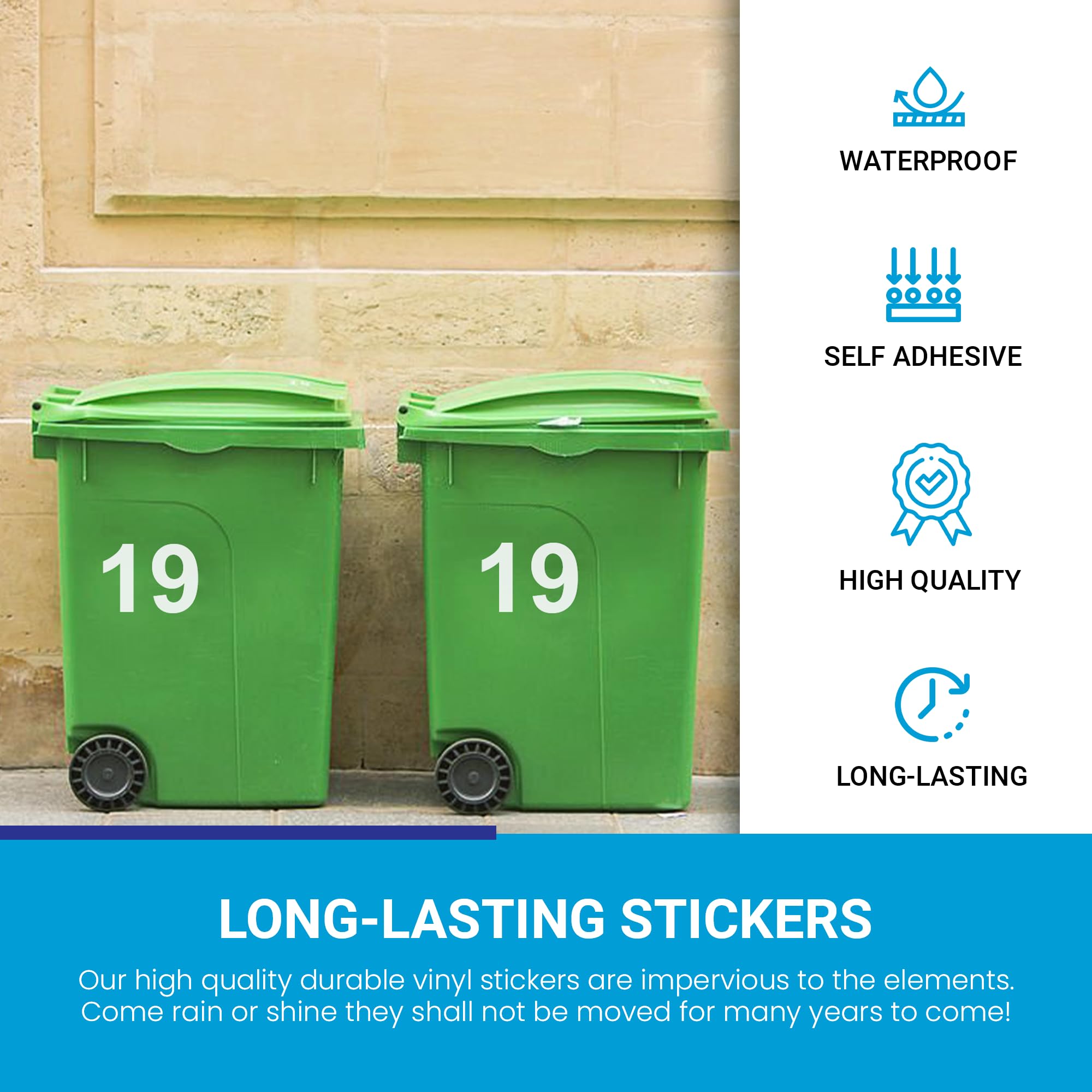 4 x Bin Numbers for Wheelie Bins, 0-99 Wheelie Bin Stickers, 17.5cm Bin Stickers for Wheelie Bins, Self Adhesive Wheelie Bin Numbers, Weatherproof Vinyl Number Stickers(86)