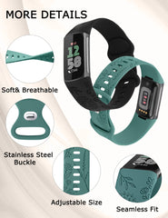 TOYOUTHS 3 Packs Floral Engraved Compatible with Fitbit Charge 5/Charge 6 Strap for Women, Soft Waterproof Silicone Sport Band with Cute Dandelion Flower Pattern, BlackandIce BlueandGreen