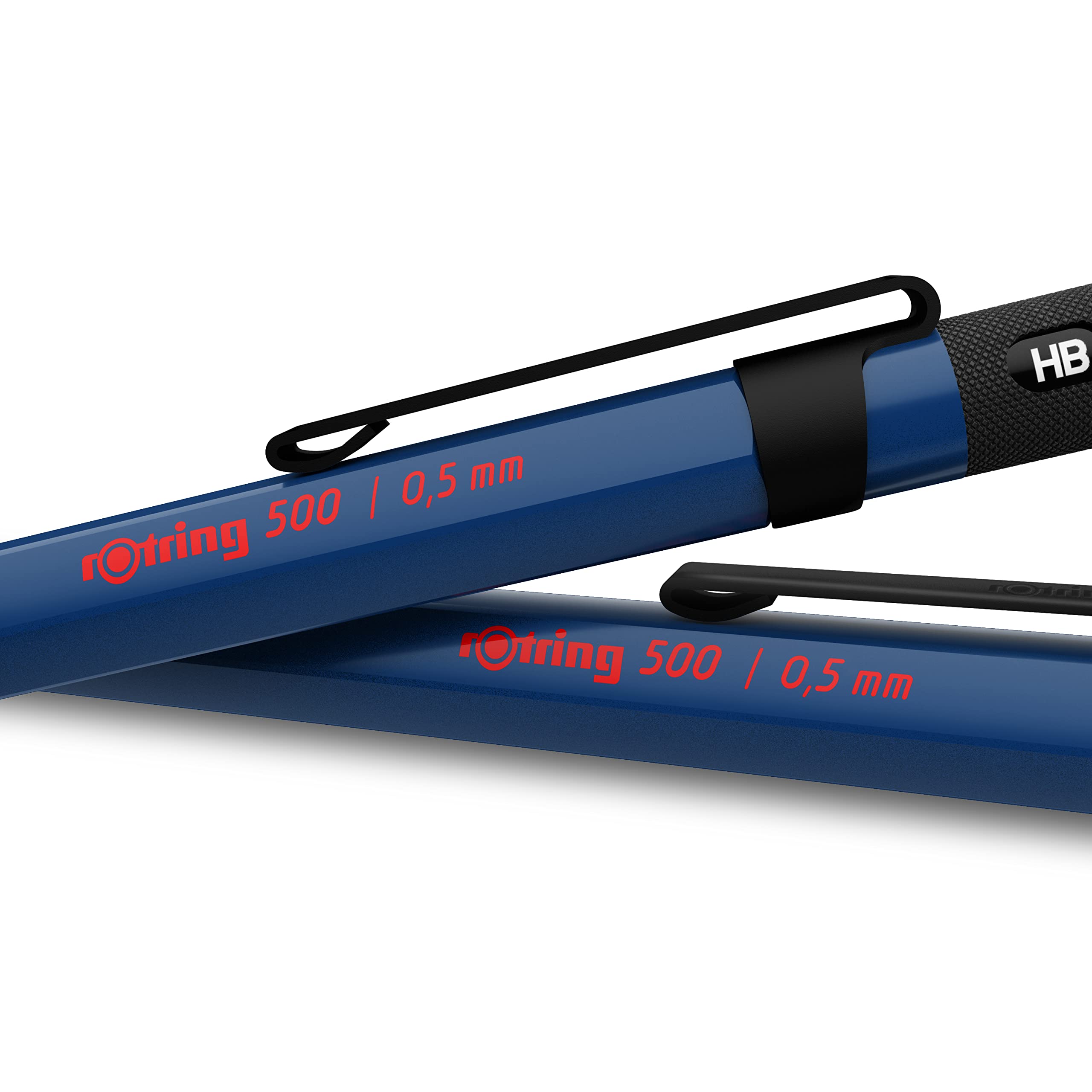 rOtring 500 Mechanical Pencil   0.5mm HB Lead   Blue hexagonal plastic barrel and non-slip textured metal grip