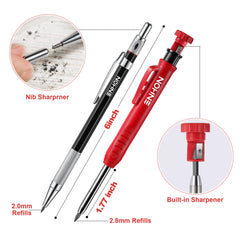 Enhon Mechanical Carpenter Pencils Set with Marker Refills and Carbide Scriber Tool, Solid Deep Hole Woodworking Pencils Marker Marking Tools with Built in Sharpener for Architect Construction