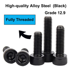 FandWay Hex Socket Head Cap Machine Screw, Black 12.9 Grade Alloy Steel, M8x16/20/25/30/40mm Cheese Head Bolts Allen Socket Drive Screws Assortment Set With Allen Key(5-Pieces/each)