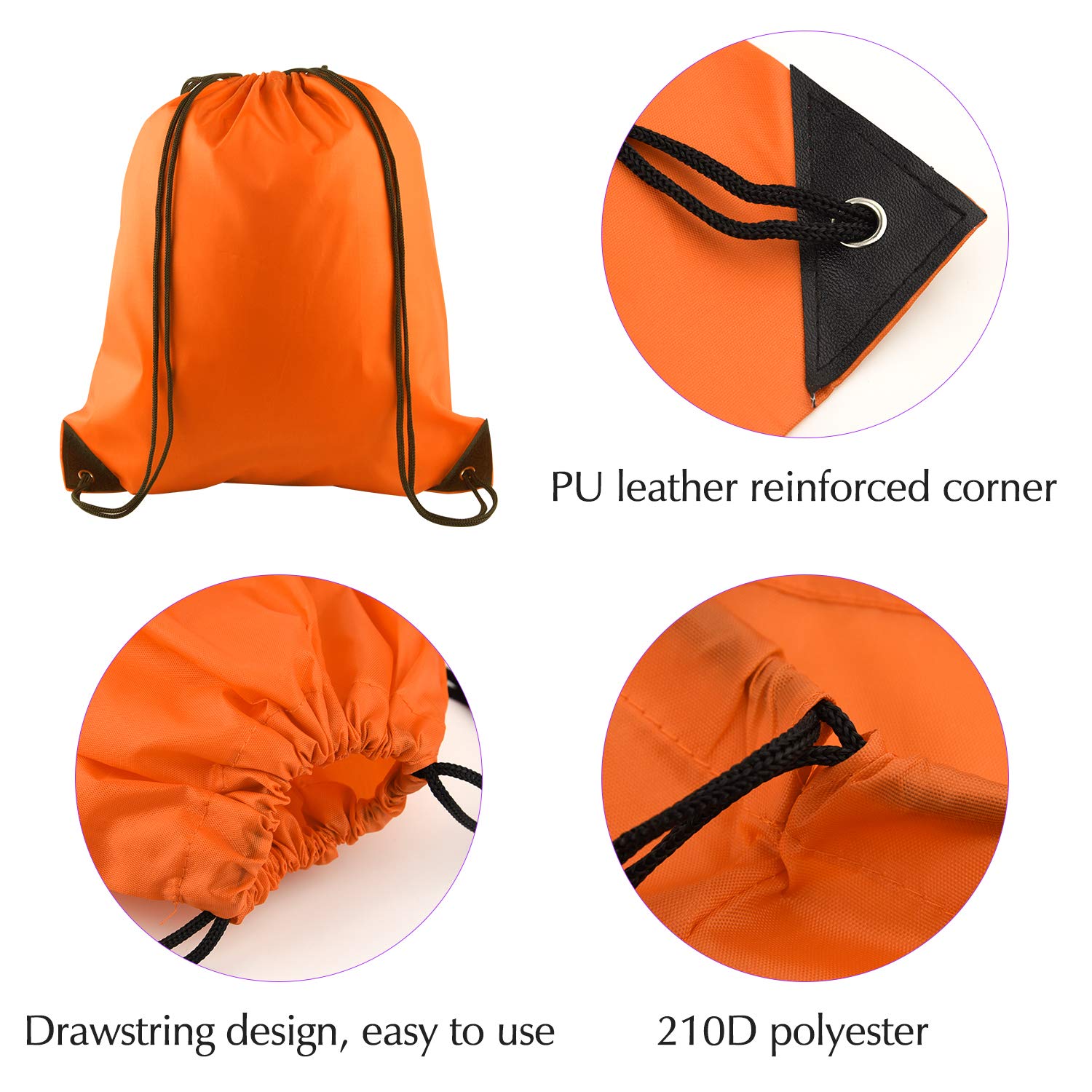 FEPITO 2 Pack Drawstring Backpack Bags Sack Cinch Bag String Backpack for Gym Traveling, Orange