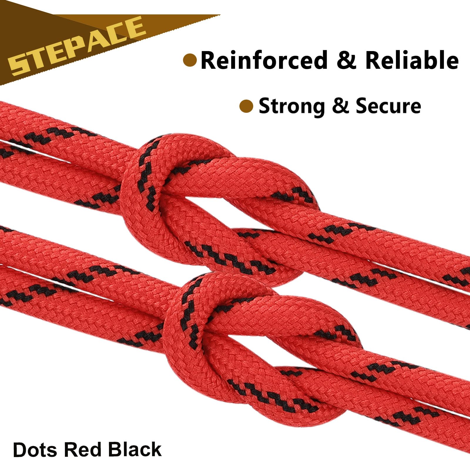 Stepace Round Shoelaces [2 Pairs] Heavy Duty Boot Shoe Laces for Hiking Work Boots Red Black -140(Dots)