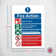 RubiGo - Fire Action Notice Sign, 5PK 20x15cm, Fire Exit Sign High Gloss Self Adhesive Sticker - Fire Safety Signs Fire Signage Stickers Fire Escape Sign (5)