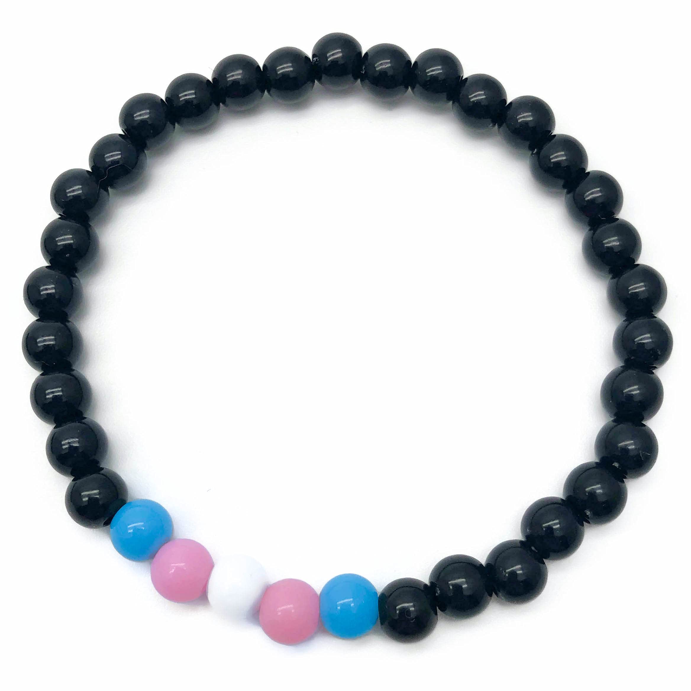 Trans Pride Flag Bead Bracelet - 6mm Pink White Blue and Black Acrylic Beads - Transgender Awareness - Small/Medium 7 inches