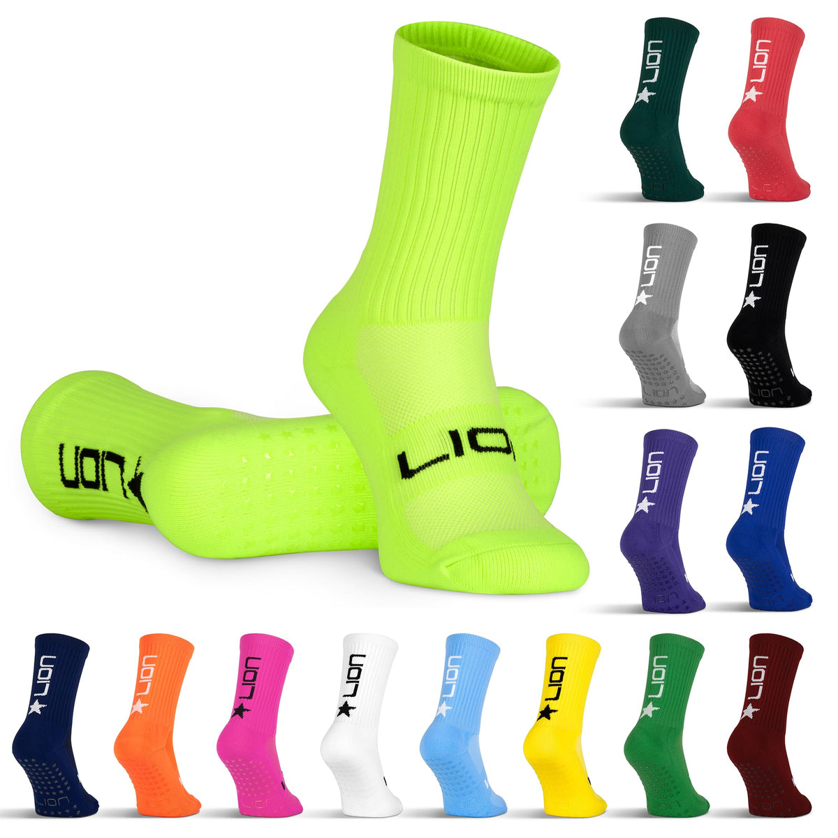 LION SPORTSWEAR Football Grip Socks For Men/Women/Kids - Variety Of Colours To Match Your Team Kit & Sleeve Socks (UK, Alpha, S, Neon Yellow)