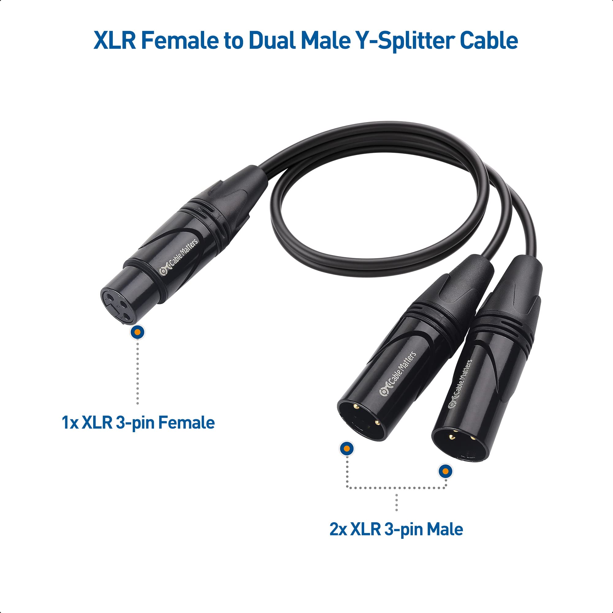 Cable Matters XLR Splitter Cable, Female to 2 Male XLR Y Cable 45 cm, Microphone Patch Y Cable, XLR Female to Dual XLR Male 3 Pin Splitter Cord Audio Adapter