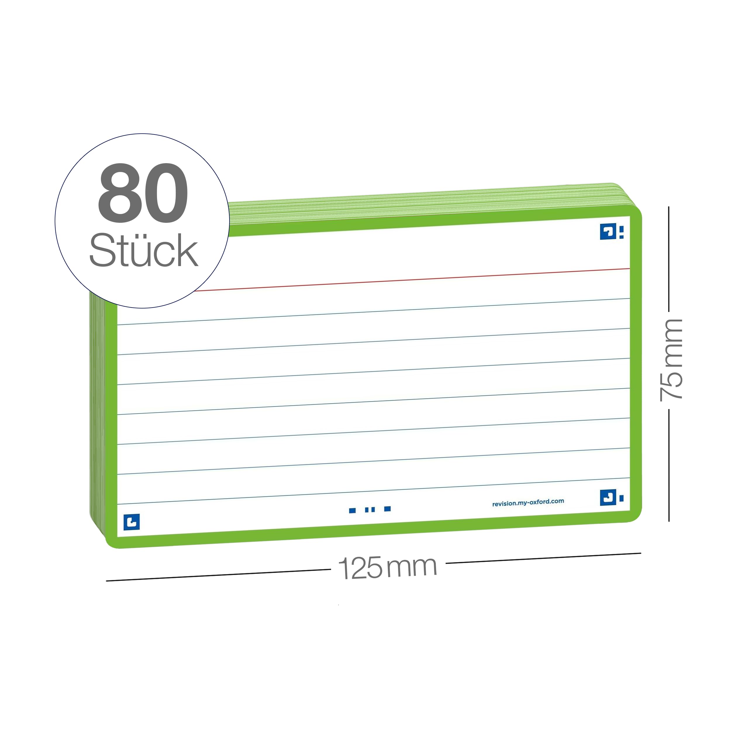 Flash Cards by Oxford, Ruled with Green Frame, Pack of 80 Cards, 7.5x12.5cm Size, 400133884