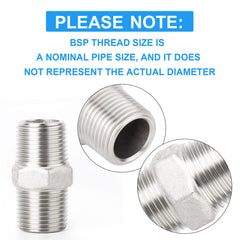 ERGAOBOY 5 Pcs 1/4 inches Male to 1/4 inches Male BSP Thread 304 Stainless Steel Hex Nipple Pipe Fittings