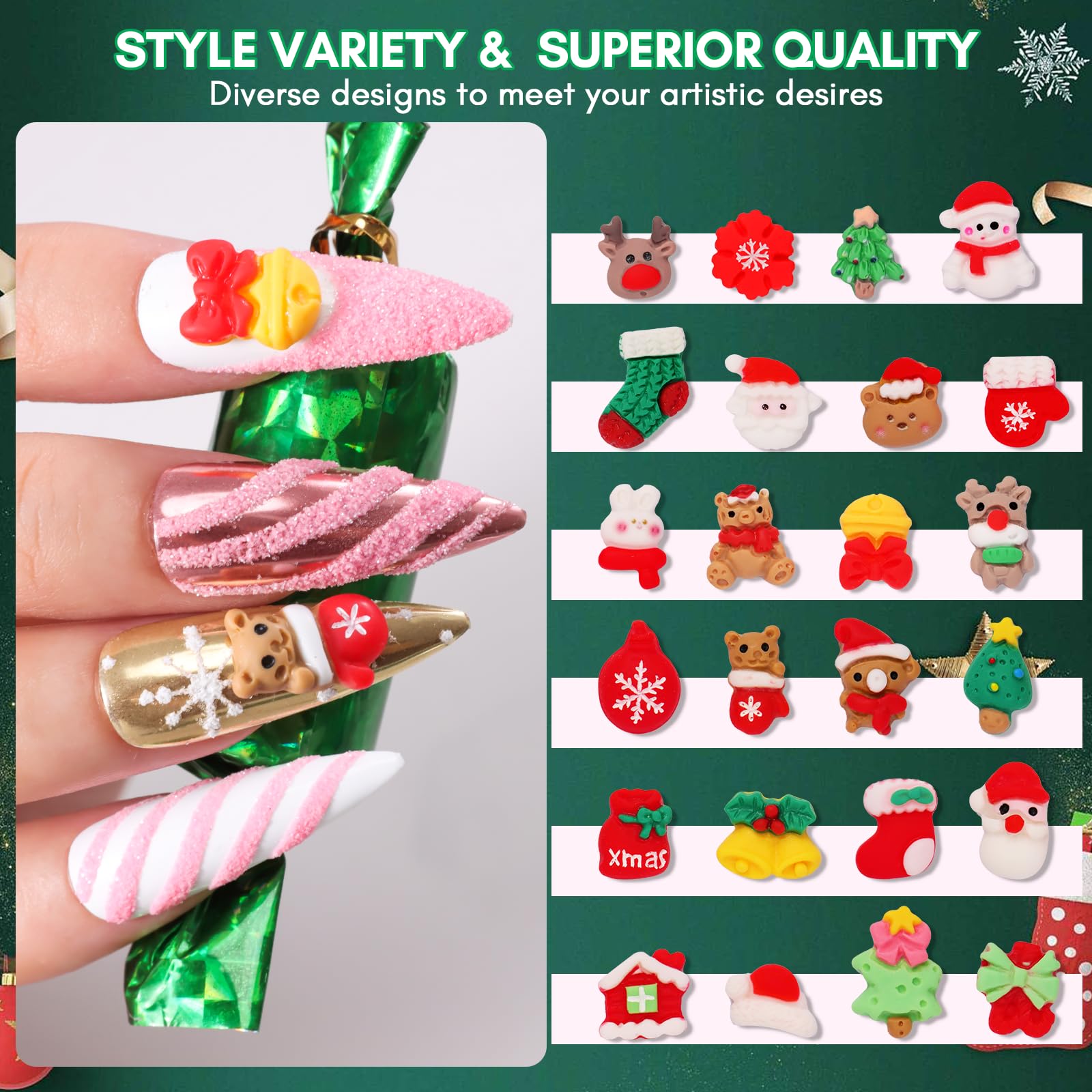 Makartt Christmas Nail Rhinestones, 3D Christmas Nail Charms Gems, New Year False Nail Manicure Gems, Xmas Nail Jewelry Stones Rhinestones for DIY Nail Decoration