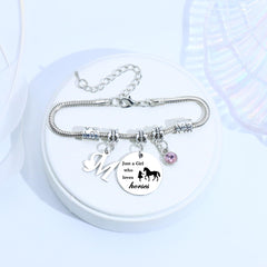 COEROW Initial Letters Horse Bracelets Just A Girls Who Loves Horse Horse Bracelet for Women Girls (M)