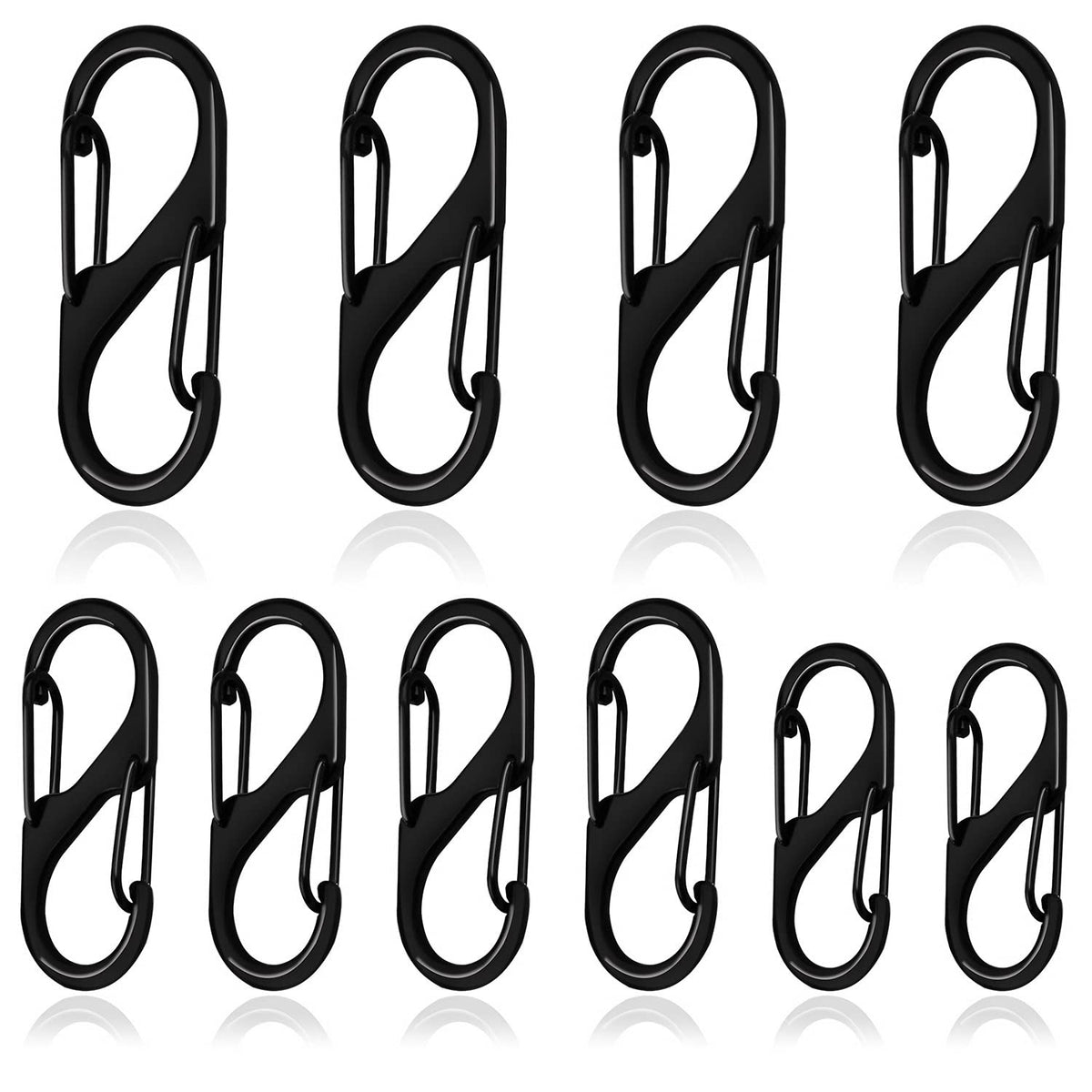 10 Pcs S Small Carabiner Keyring Clip, 3 Sizes Dual Opening Keychain Clip S Ring Locking Carabiner Double Clip Hook for Outdoor Hiking Fishing Camping Traveling