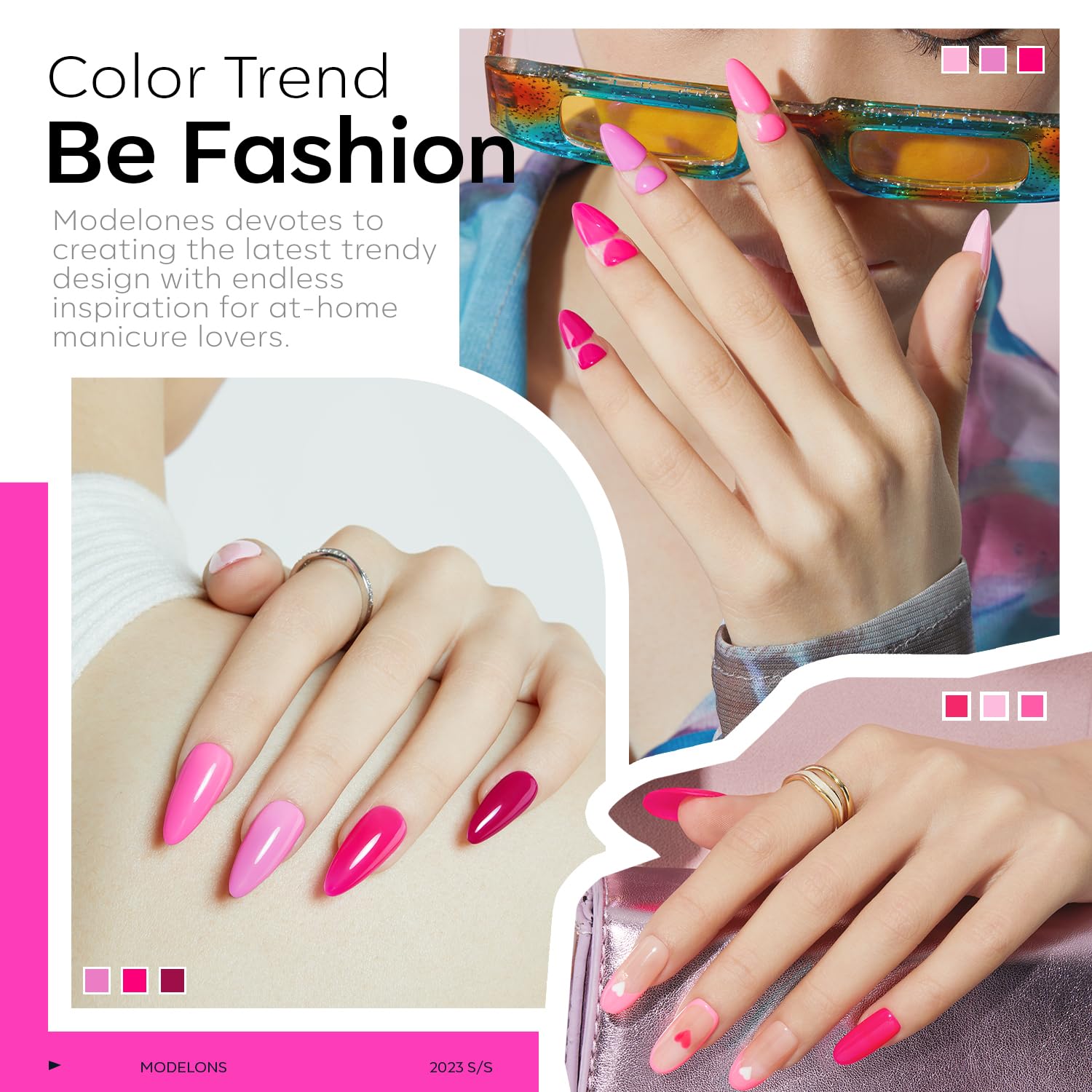 Modelones Pink Gel Nail Polish Set 6 Colors, Hot Pink Tones Summer Neon Barbie Pink Shades Magenta Sakura Light Soft to Dark Nail Art Design for Women Girls Salon Home Manicure Kit Valentines Gifts