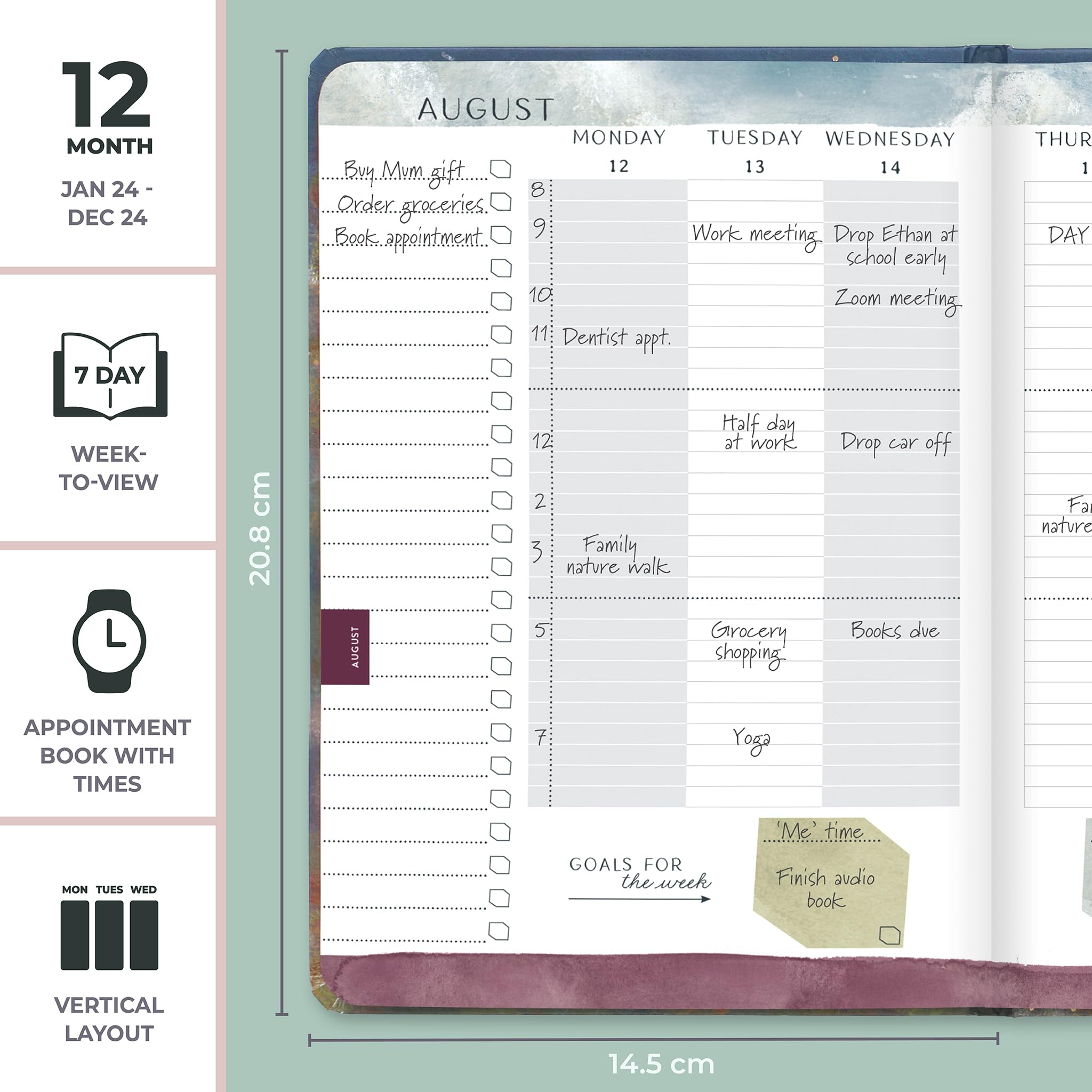 Boxclever Press Everyday A5 Diary 2024 week to view with Vertical Layout. Stunning Appointment Diary 2024 runs Jan - Dec'24. 2024 Diary A5 Week to View with Space for Times & To-Do Lists