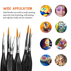 Detail Paint Brush Set, Rock Ninja 9pcs Thin Brushes for Fine Detailing & Art Painting - Acrylic,Watercolor, Oil Miniatures, Scale Models, Airplane Kits, Nail, Line Drawing, Warhammer 40k