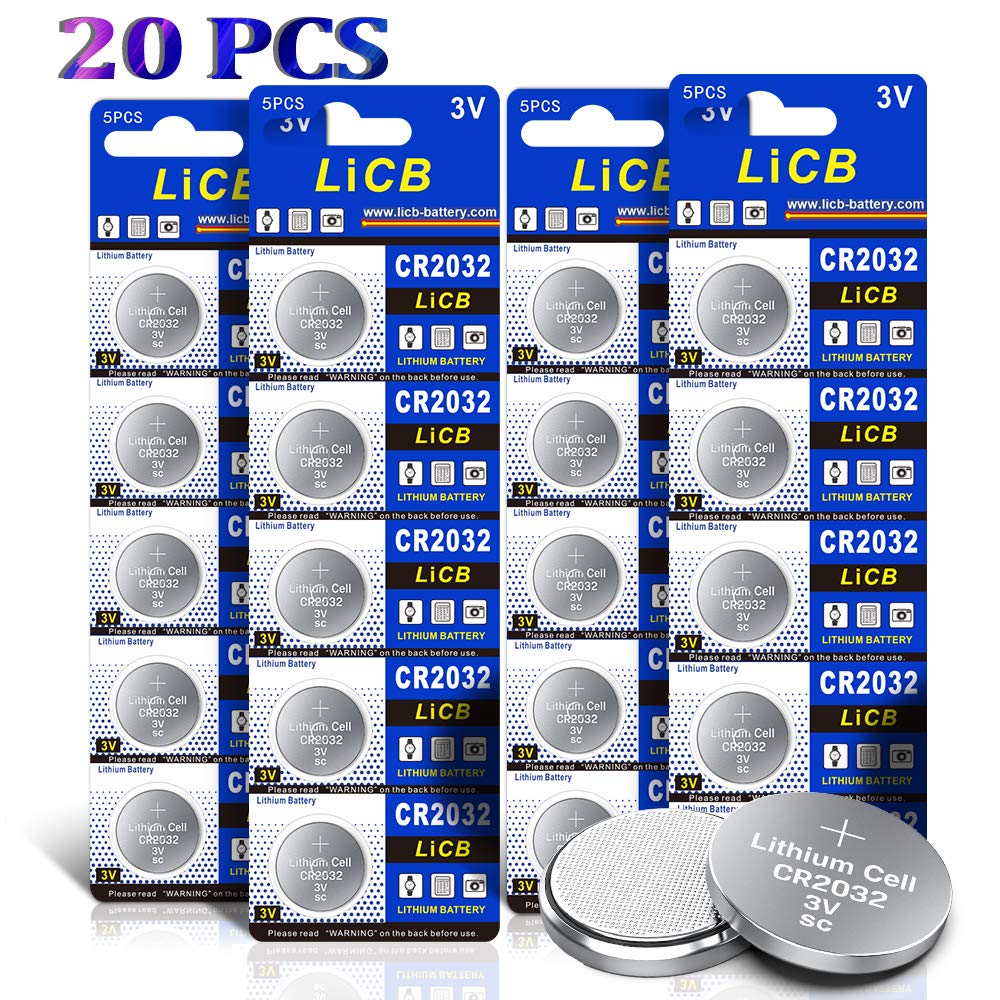 LiCB 20 PCS CR2032 Lithium Coin Battery- 240mAh Ultra High Capacity with Powerful 3V Output, Specialty Technology for tv remote,car fob,motherboard,Calculators and More(2032/DL2032)