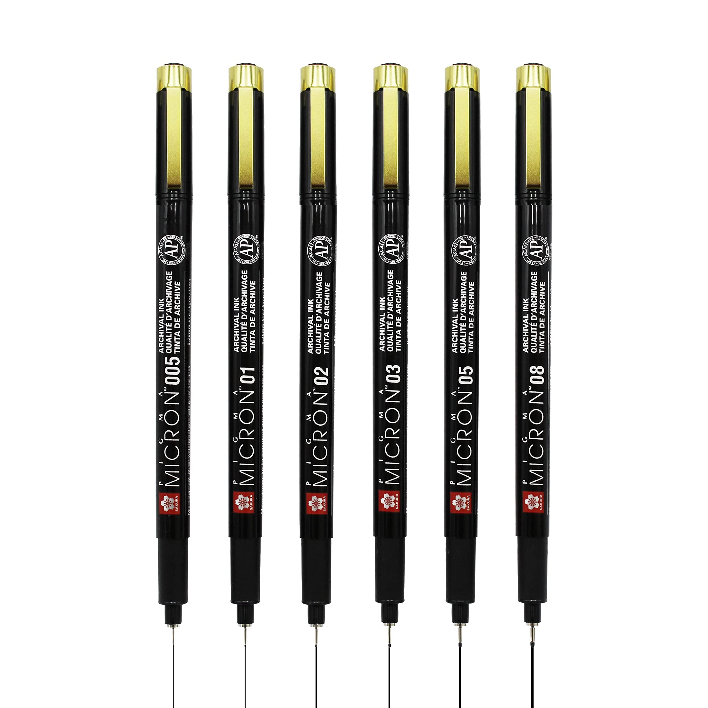 Sakura Pigma Micron Black & Gold Edition fineliner set   6 sizes, black (POXSDKB6YOS)