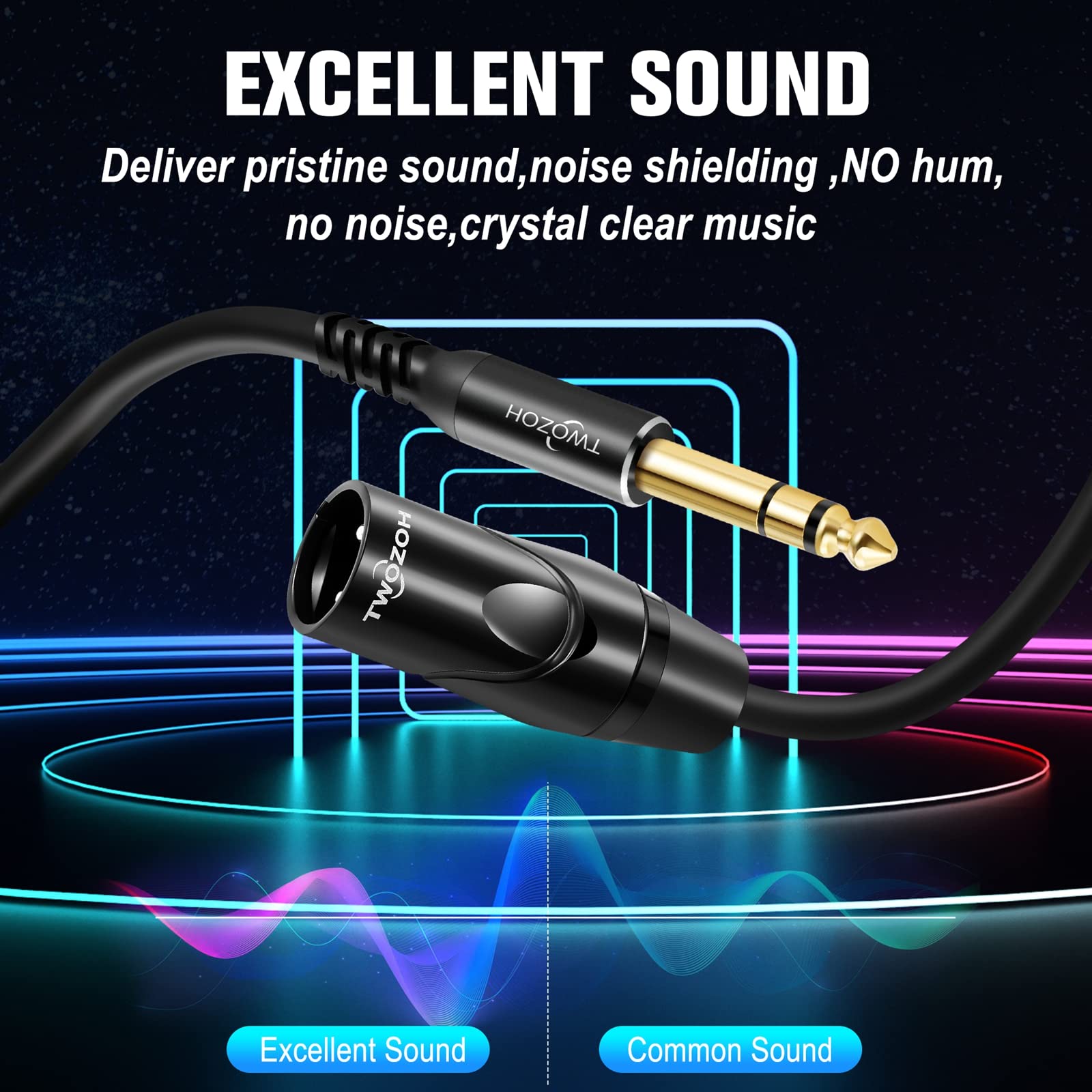 Twozoh XLR Male to 1/4 Inch Jack TRS Cable, balanced 6.35mm Plug to 3 pin XLR Male, Quarter inch to XLR Stereo Male to Male Guitar Cable 3M (Profesional/Hifi)