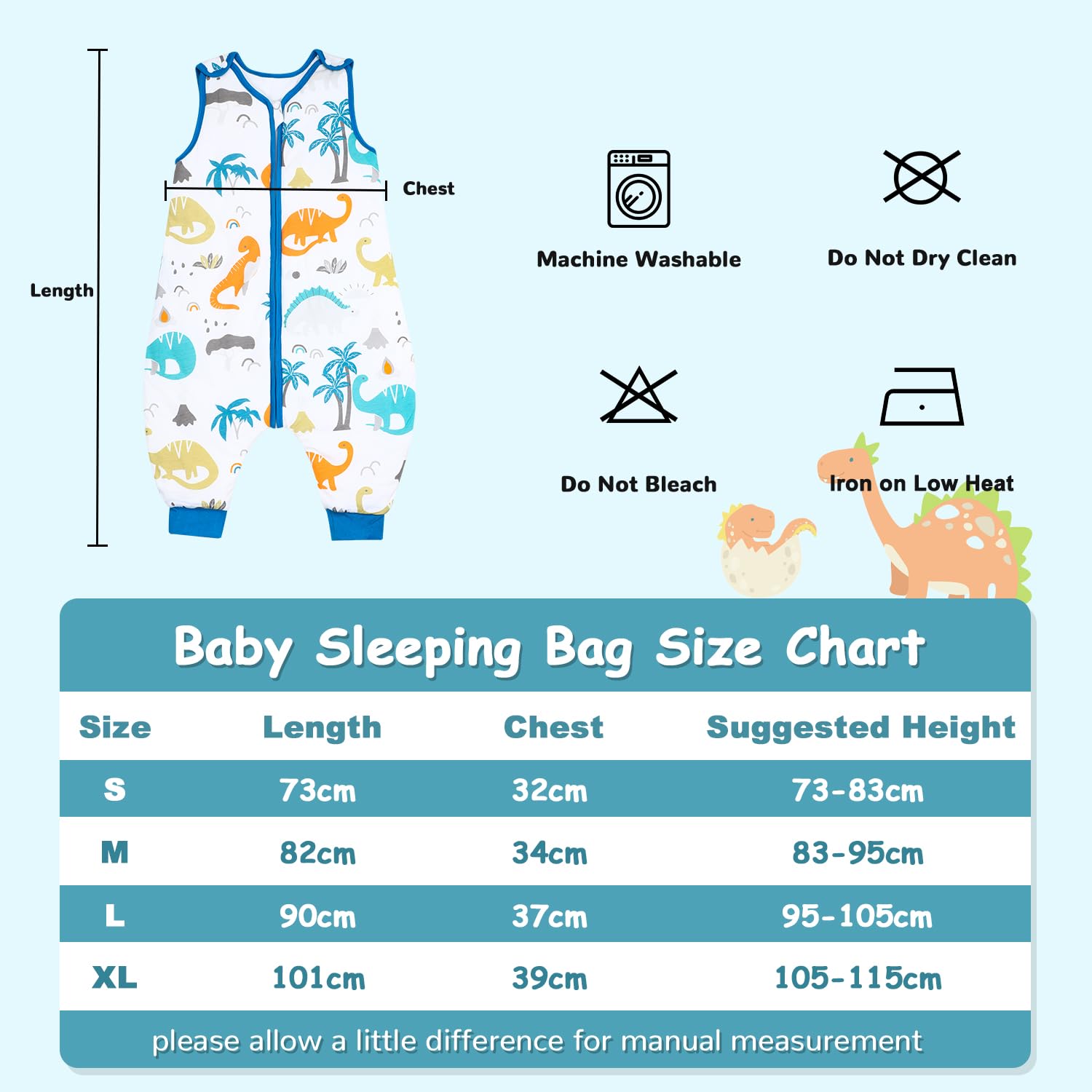 FLYISH DIRECT 2.5 Tog Sleeping Bag with Legs, Cotton Toddler Sleep Sack Winter, Toddler Sleeping Bag with Feet, Sleeveless Sleeping Bag 2.5 Tog 6-18 Months, Dinosaur, 73cm, S