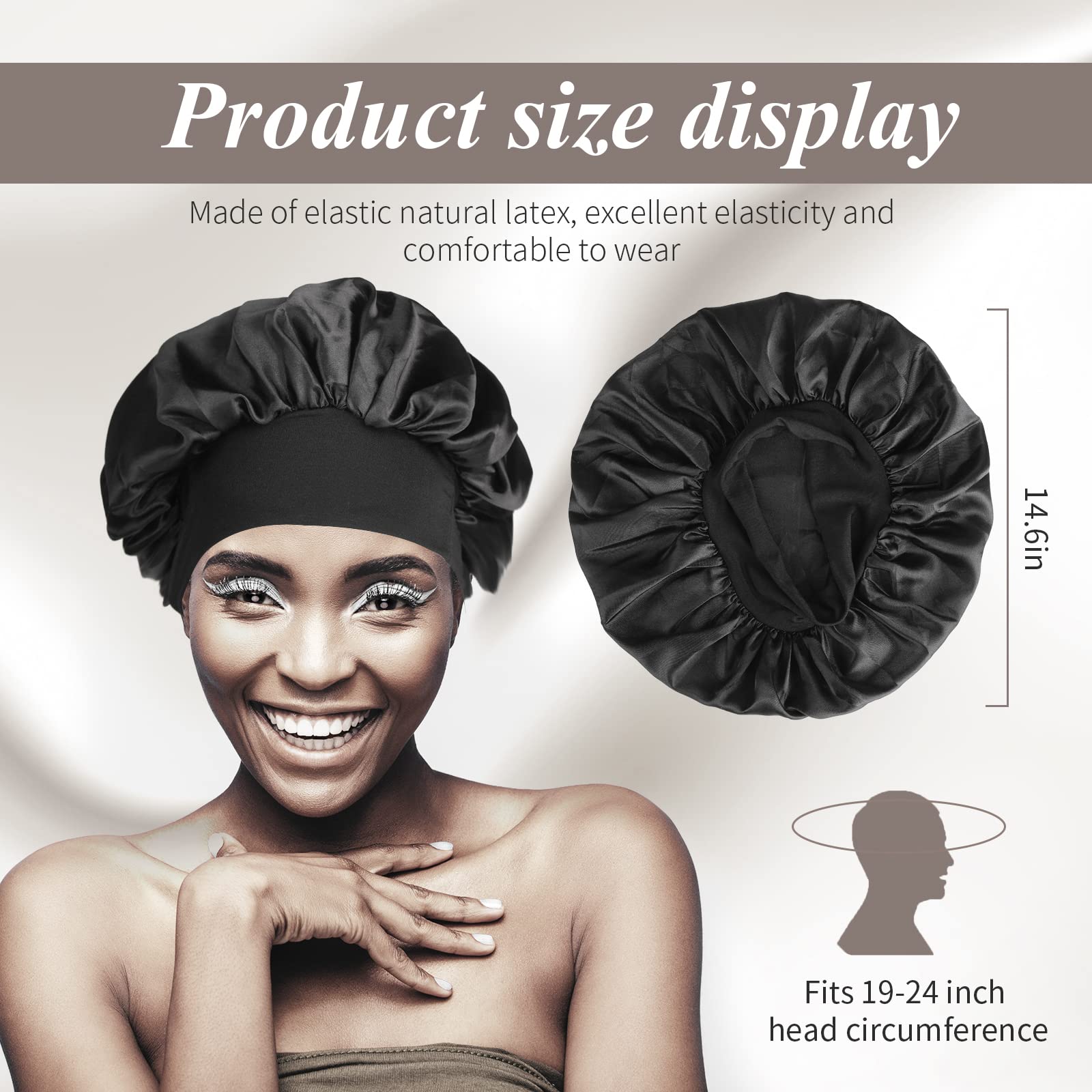 SWEET VIEW Silk Bonnet, Silk Hair Wrap for Sleeping, Soft and Comfortable Satin Sleep Cap, Black, Purple