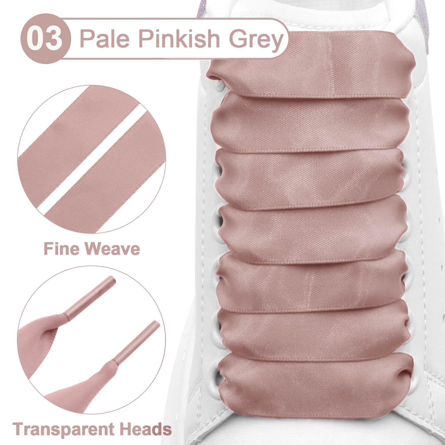 WEGOODZF Satin Ribbon Shoe Laces: 2CM Wide 120cm Long Pale Pinkish Grey Flat Silk Shoelaces for Women Girls 2 Pairs Replacement Shoelace for Trainers Boots Sneakers