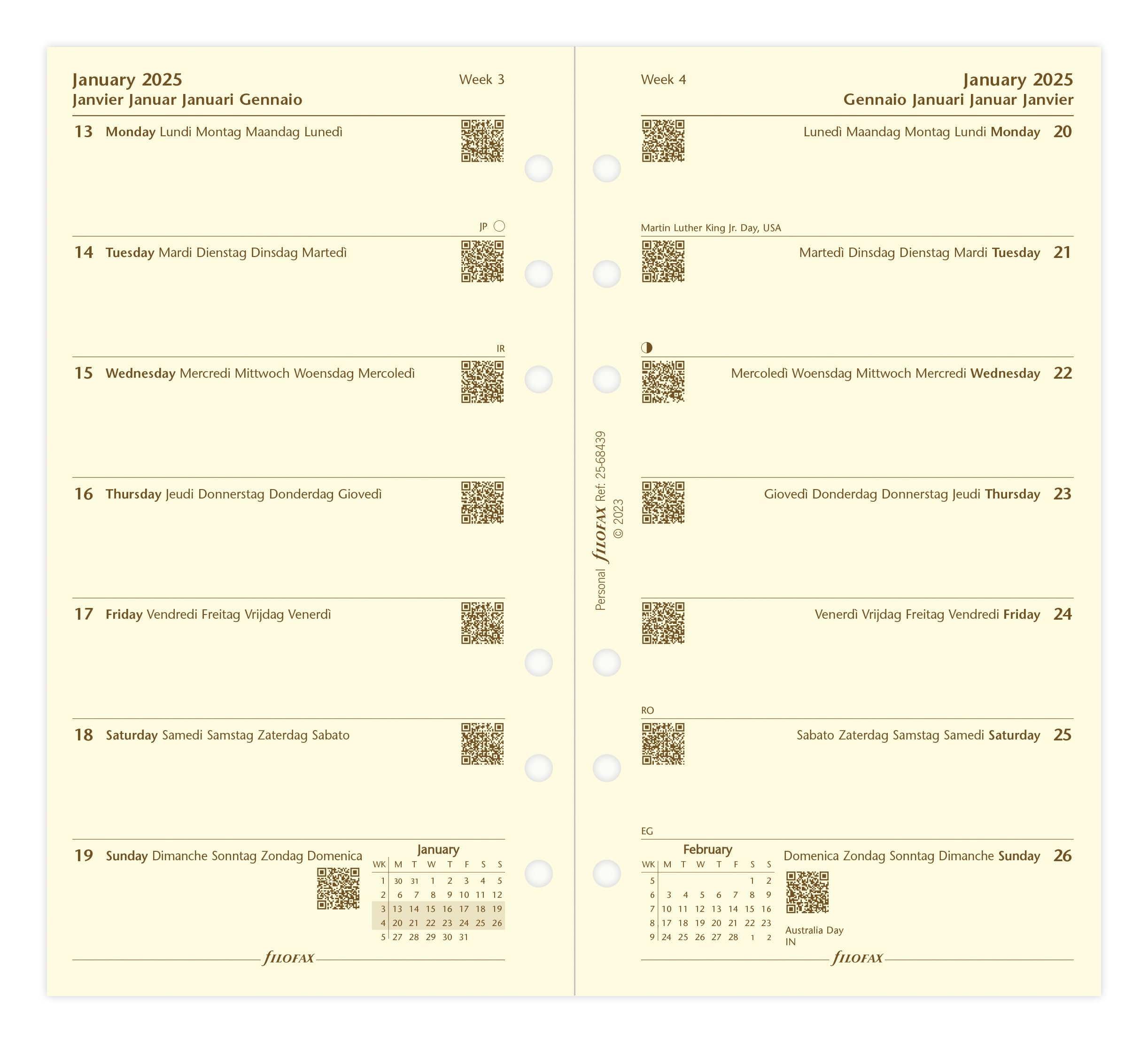 Personal Week per page 5 language cotton cream 2025