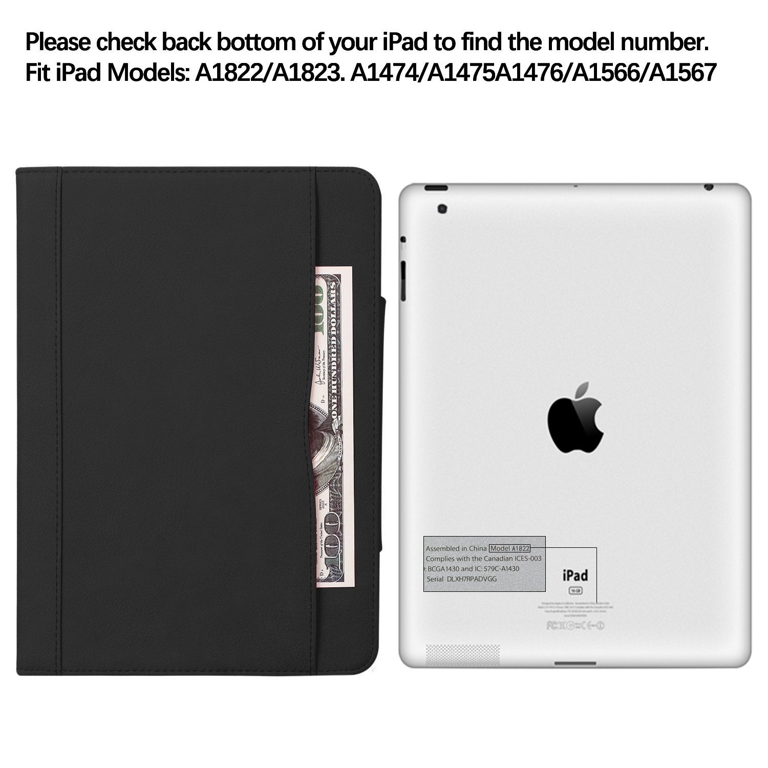 Danycase NP569 New iPad 2018/2017 9.7 inch Case 5th/6th Generation Auto Sleep/Wake Cover Stand Folio Cover Case for Apple iPad 9.7 inch, Also Fit iPad Air 2 / iPad Air(Black)