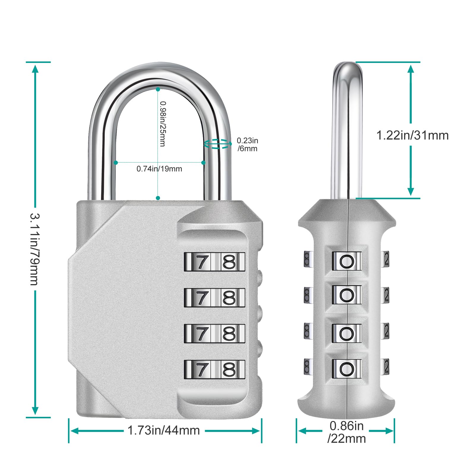 ZHEGE 4 Digit Combination Padlock, Weatherproof Number Padlock Outdoor for Garden Fence Gate, Shed Door, Coded Security Padlock for Gym Lockers, School Lockers (Silver)