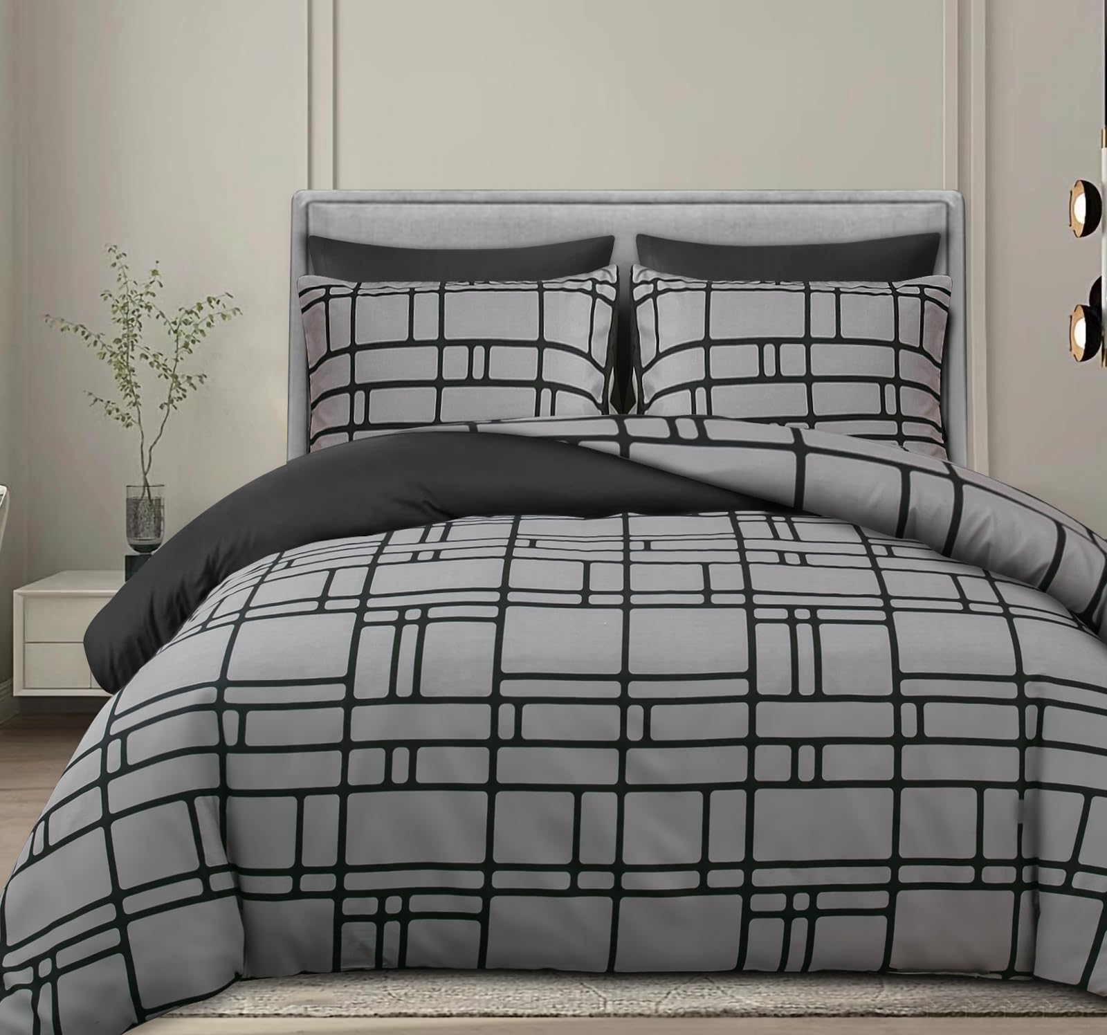 Pamposh Super King Duvet Set Doublesided Superking Duvets Sets 3 PCS With Pillowcases Ultra Soft Anti Allergic Non Iron Luxury Microfiber (Gray, Super King (220 x 260 cm))