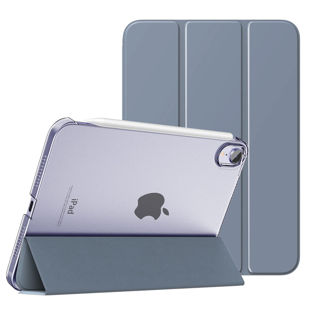 MoKo Case Fit New iPad Mini 6 2021 (6th Generation, 8.3-inch) - Hard Clear Back Shell Slim Lightweight Stand Cover with Translucent Frosted Back Protector, Auto Wake/Sleep, Grey Purple