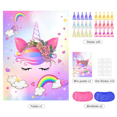 NEBURORA Pin The Horn on The Unicorn with 30 PCS Horns Unicorn Birthday Party Supplies for Girls Birthday Party Game for Kids