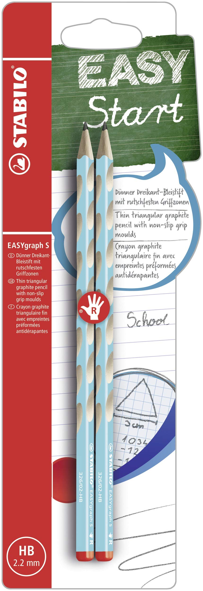 Thin Ergonomic Graphite Pencil - STABILO EASYgraph S - Pack of 2 - Right-Handed - Blue - HB