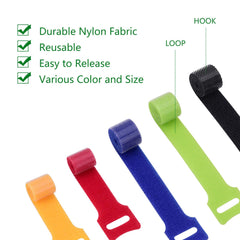 OneLeaf 60 PCs Reusable Cable Ties, Hook and Loop Cable Straps Cord Management, Adjustable Cable Ties for Home & Office Cable Management, 3 Sizes and 5 Colors