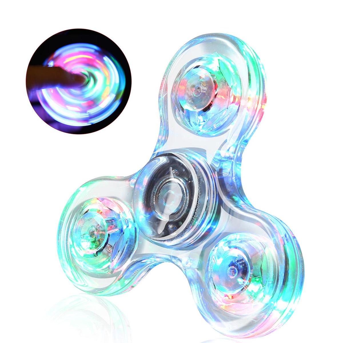 SCIONE Crystal LED Light Fidget Spinner for Kids,LED Light up Fidget Spinner for Toddlers,Glow in The Dark Party Supplies Stress Relief Graduation Gifts for Children Adults（Crystal-White）