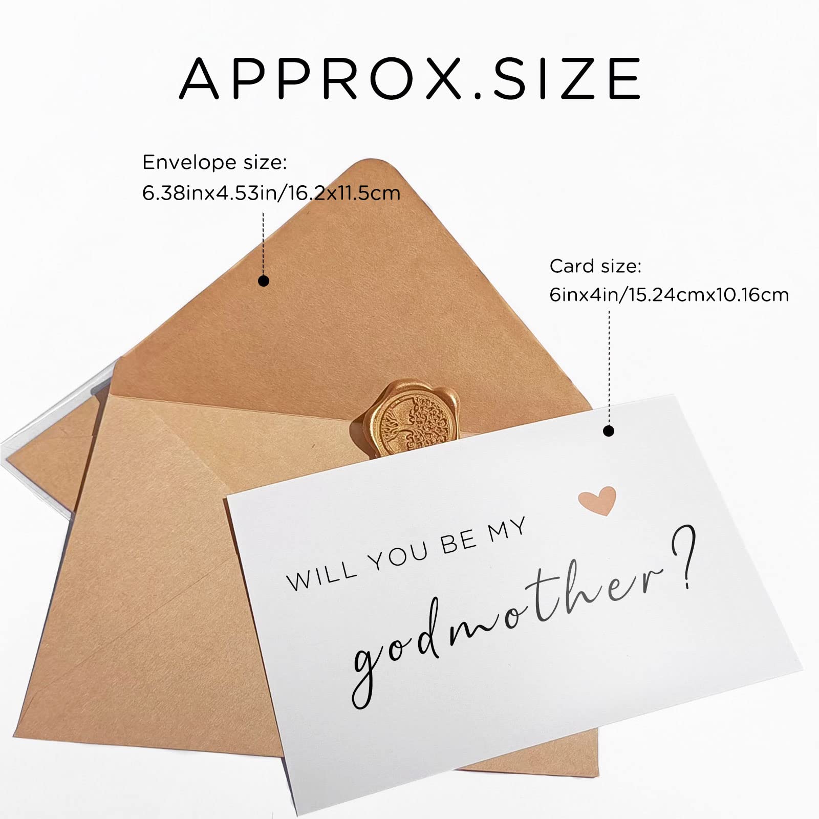 Will You Be My Godmother Card, Be My Godmother Card with Kraft Envelope and Wax Seal, Elegant Line Lettering Printed on Heavyweight Card Stock,Godmother Proposal Cards