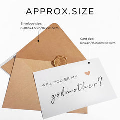 Will You Be My Godmother Card, Be My Godmother Card with Kraft Envelope and Wax Seal, Elegant Line Lettering Printed on Heavyweight Card Stock,Godmother Proposal Cards