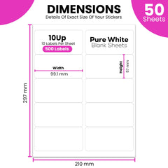 MXtore A4 Labels 10 Per Sheet – 50 Printable Sticker Paper 99.1x57 mm Printer Labels, Self-Adhesive White Sticker Sheets, a4 Sticker Paper for Printing, Address Labels Shipping Labels - Quickdry