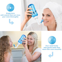 Neti Pot Sinus Rinse Kit with 100 Nasal Salt Packets Nose Wash Cleaner Pressure Rinse Nasal Irrigation for Adult & Kid BPA Free 300 ML with Sticker Thermometer (Light Blue)