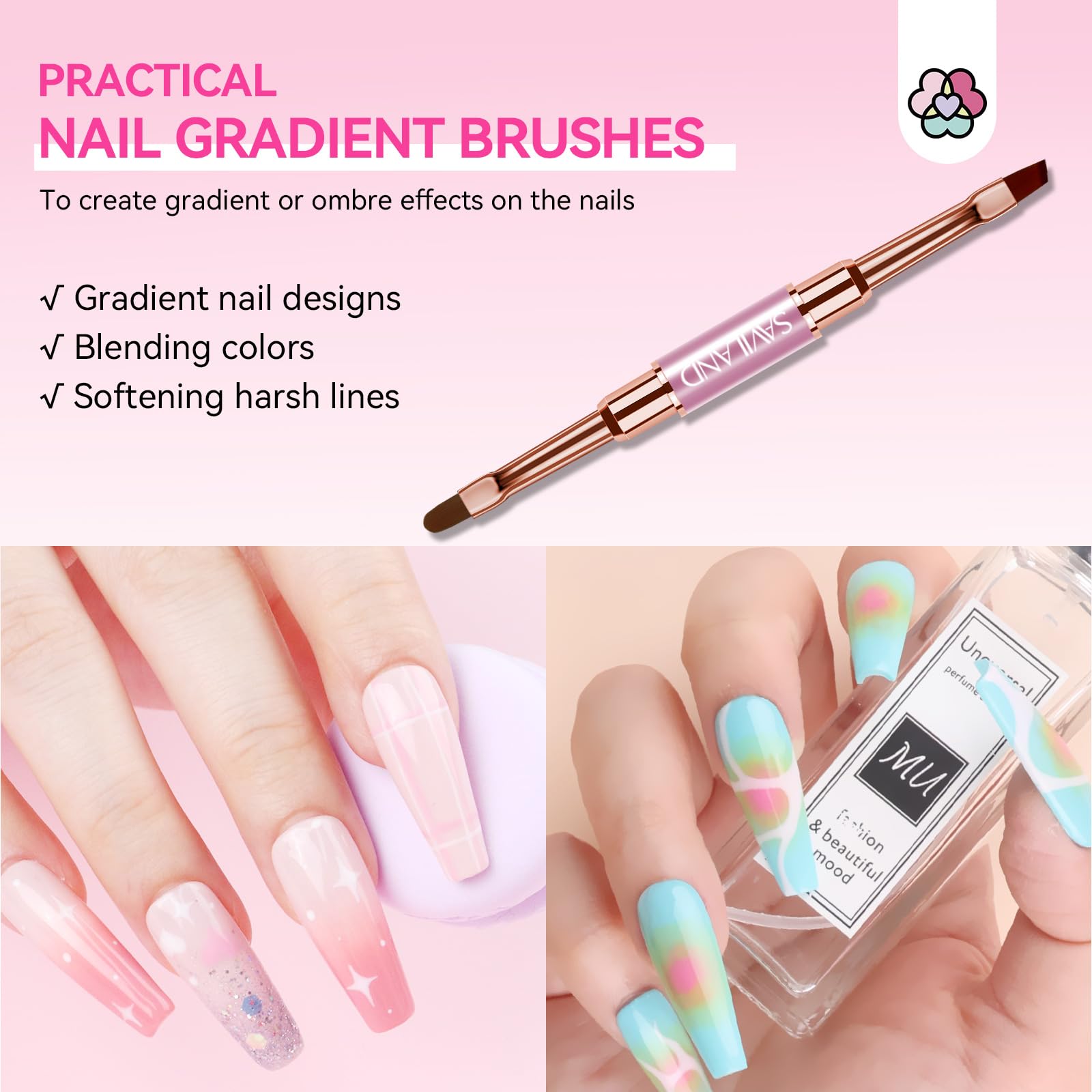 Saviland Nail Art Brushes 3Aand Level Bristles, 6Pcs Rose Gold Strong Metal Tube Nail Brushes for Nail Art, Nail Art Pens Nail Brush Nail Art Liner Brush Dotting Tools Set for Home DIY Manicure