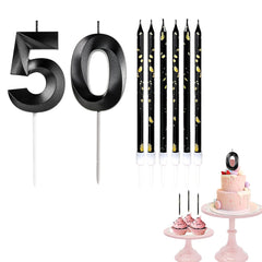 50th Birthday Candles Black Number 50 Candles for Birthday Cake with Black Long Candles, Black 50 Candles for Cake Birthday Cake Topper Decorations for Women Men Birthday Party