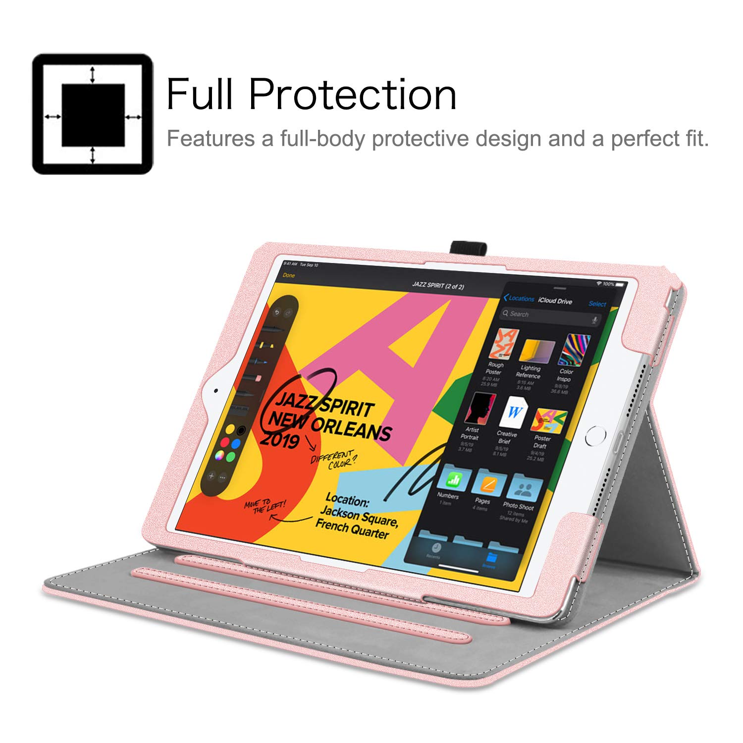 FINTIE Case for iPad 9th / 8th / 7th Generation (2021/2020/2019) 10.2 Inch - [Corner Protection] Multi-Angle Viewing Stand Cover with Pocket & Pencil Holder, Auto Wake Sleep, Rose Gold