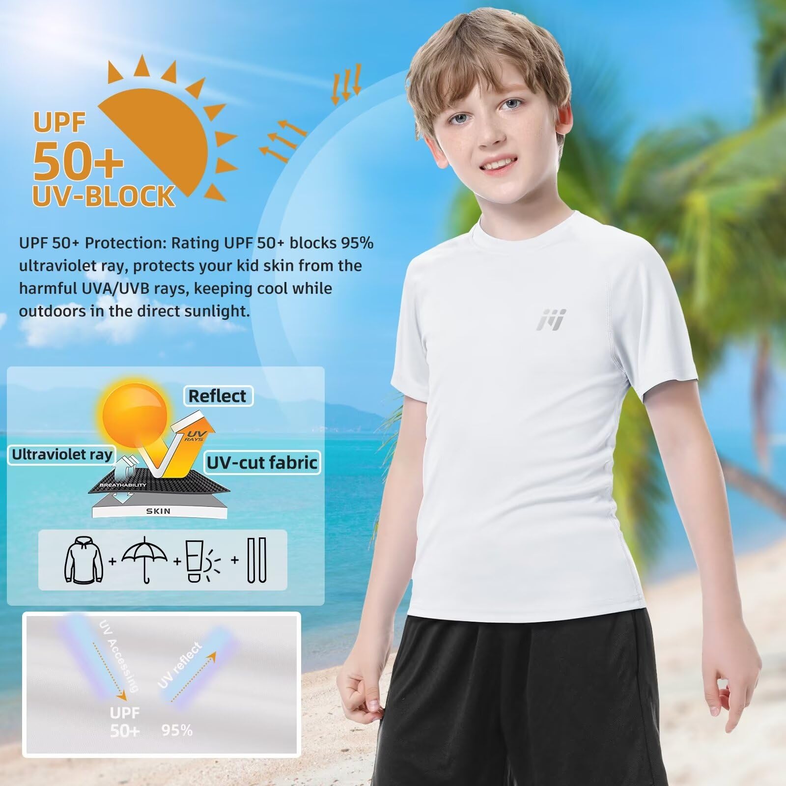 MEETWEE Boy Rash Vest Long Short Sleeve Guard Kids Swimming Shirt Top UPF 50and UV Sun Protection Quick Drying