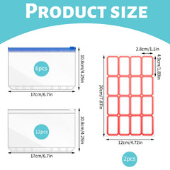 18 Pcs Budget Binder Pockets, A6 Cash Envelopes 6 Holes PVC Zipper Folders Zipper Loose Leaf Bags with Label Stickers for Cash, Money, Cards, Bill, Photos (12 Pcs Transparent and 6 Pcs Multicolor)