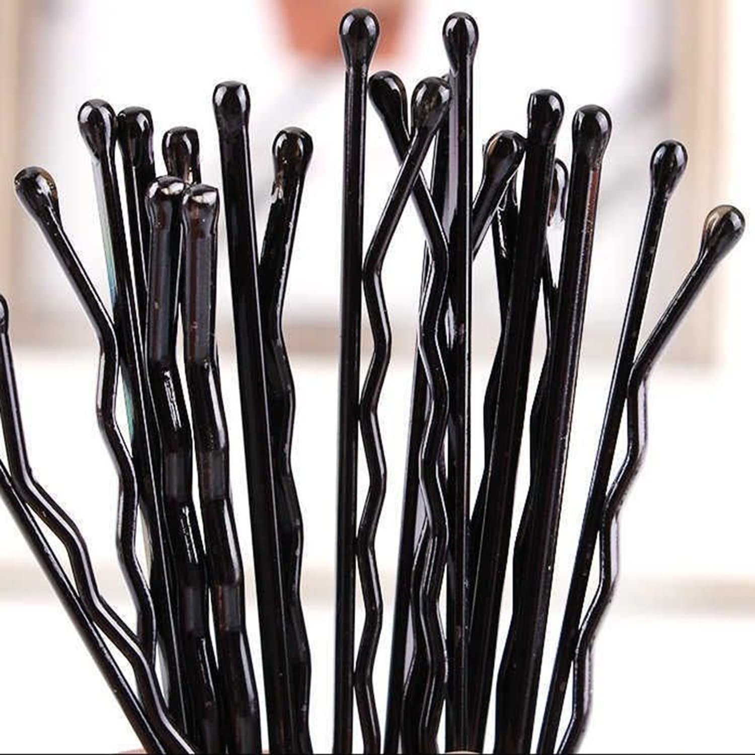 Airtailors Bobby Pins [60 Pieces], 5.5 cm Long Hair Grips, Hair Clips for All Type of Hairs, Kirby Grips for Women Hair Styling Pins, Bulk Hair Accessories Wave Hairgrip (Black)